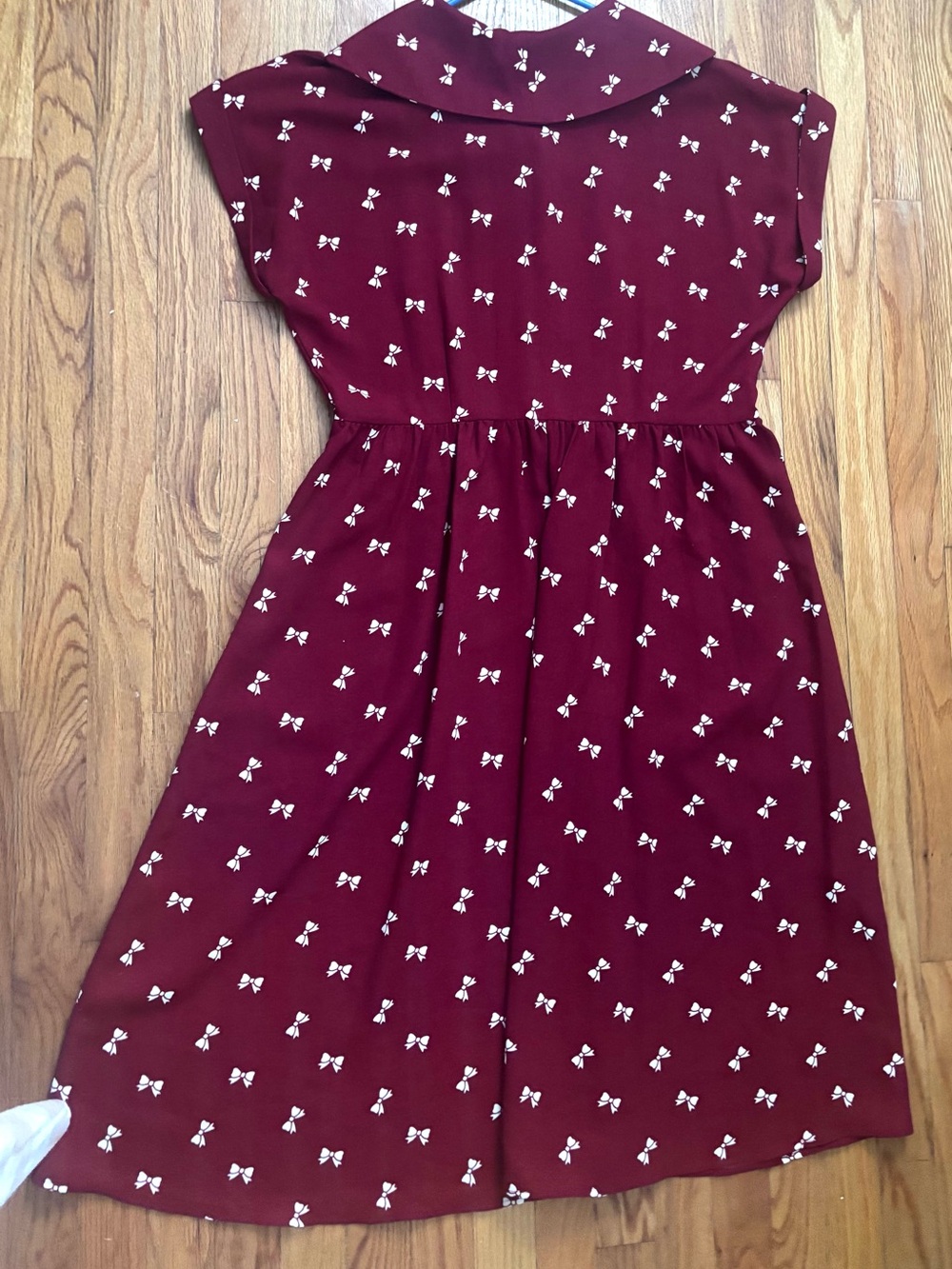 Collectif London Judy Bow Print Swing Dress NWT Burgundy Retro Collared XL UK 16 - Picture 10 of 10